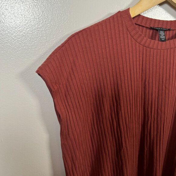 Eileen Fisher Textured Stretch Rib Crew Neck Dress Size Medium Boxy Terracotta - Picture 5 of 9